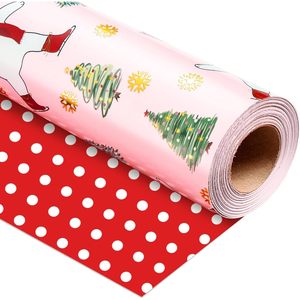Kids Christmas <b>Wrapping</b> <b>Paper</b> Reversible Pink Bears Trees Design 17 In X 32.8 Ft Gift Craft Recyclable - Product Image 1