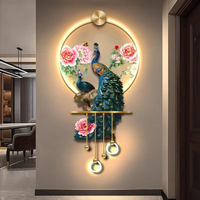 Art mural lumineux LED paon chinois et pivoine, magnifique, vertical, effets lumineux personnalisables, belle décoration de salon