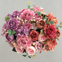 Bouquet de fleurs artificielles en soie européenne, pivoine, hortensia, 6 tiges, rose artificielle pour la décoration de la maison, mariage, centre de table