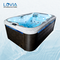 Bak Mandi Air Panas Luar Ruangan untuk 2 Orang dengan 2 Kursi Santai, Spa Akrilik Kompak Jacuzzi untuk Halaman Belakang/Teras
