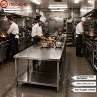 304 SS Dubbellaags Werktafel 100x60cm |   Platte Top Voedselveilig |   Zware professionele keuken voor restaurants en hotels