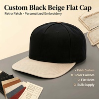 Casquette Snapback Confortable Unisexe à 6 Panneaux, Noire, à Visière Plate Bicolore, avec Logo Brodé Personnalisé, Style Hip Hop Urbain, Vente en Gros