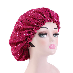 Mujeres <span class=keywords><strong>Bebe</strong></span> Perruque Bling Bonnets Rhinestone Sleeping Satin Hair Bonnet Caps Poliéster Seda Lentejuelas Bonnet con diamantes - Product Image 1