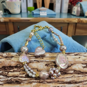 Bracelet en perles baroques <span class=keywords><strong>YOB</strong></span>, nouveau, 9-10 mm + 12-13 mm, plaqué or, bijoux tendance pour femmes - Product Image 3