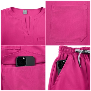 Women's Scrub Set Short Sleeve Pink Moisture Wicking Split Uniform Hospital Workwear - Product Image 5