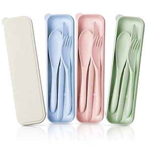 Ensemble de vaisselle en paille de blé verte, couteau portable, fourchette et cuillère, <span class=keywords><strong>couverts</strong></span> écologiques sans BPA pour enfants et <span class=keywords><strong>adultes</strong></span> - Product Image 1