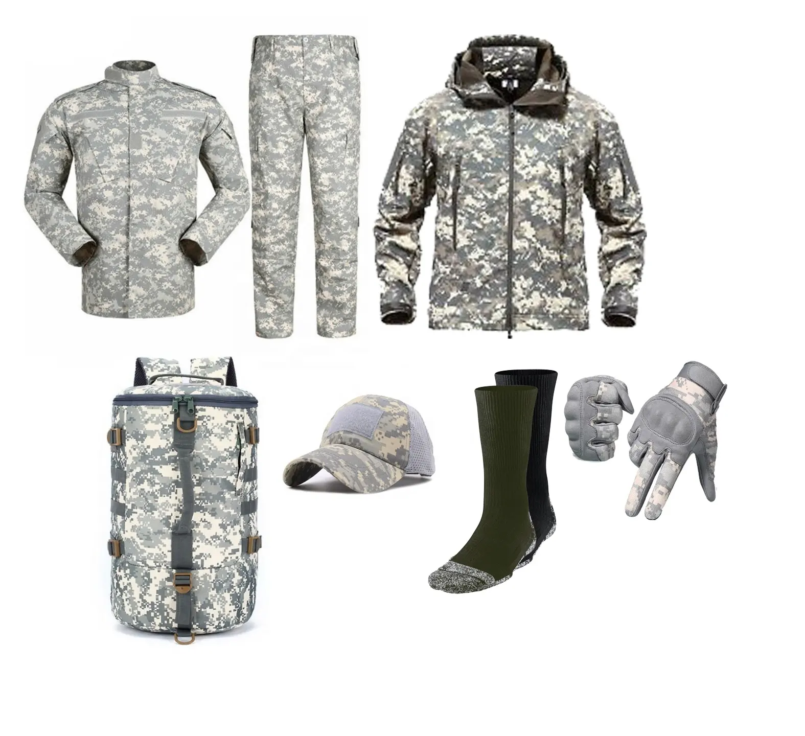 ชุดยูนิฟอร์มทหารแนวยุทธวิธีของผู้ชาย,กางเกงออกกำลังกายกลางแจ้งเสื้อแจ็คเก็ตลายพรางและถุงมือและหมวกชุดเครื่องแบบทหาร (ชุดเต็มชุด)