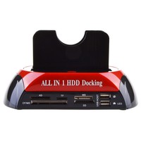 Enclosure esterno a doppio slot per dischi rigidi IDE e SATA |   Hub USB 2.0 e lettore di schede |   Backup con un solo tocco |   PC Mac