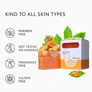 24K Gold Turmeric Soap Handmade Plant Essential Oil Bar Face And Body All Skin Types Nourishing Anti-Aging Moisturizer 150G - Product Image 5