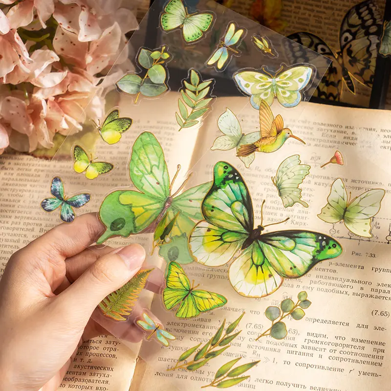 2 buah/pak stiker hewan peliharaan seri halaman kupu-kupu artistik Vintage jurnal bahan stiker dekorasi 8model