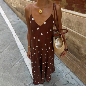 Y2K Polka Dot Backless Maxi <b>Dress</b> Women Summer V Neck Loose Fit Sexy Vacation Beach <b>Dress</b> <b>Romantic</b> Style Wholesale - Product Image 3