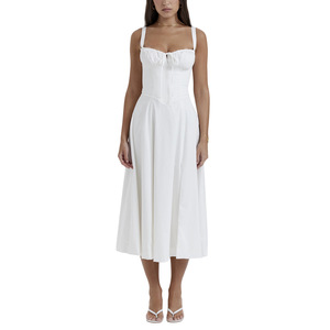 2024 nueva llegada más Color verano Casual señoras elegante una línea vestidos largos Midi blanco corsé vestido para mujeres - Product Image 1