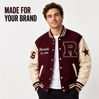 Blouson universitaire streetwear personnalisé OEM pour homme, mélange de laine, manches en cuir, poignets côtelés à rayures, patch lettre en chenille, patchwork, coupe-vent