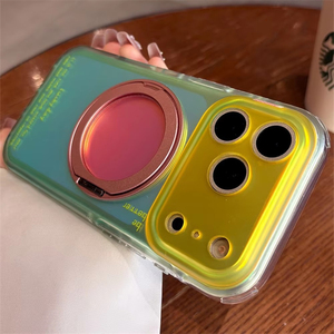 Camera Protection <b>Ring</b> Metal Stand Magnetic <b>Phone</b> Case For iPhone 17 16 15 14 ProMax Gradient Color Laser Hard Cover - Product Image 5