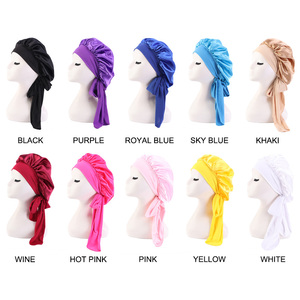 Accessoires de Cheveux en Gros Personnalisés Logo Chaud Grand <span class=keywords><strong>Bonnet</strong></span> de Nuit Coiffant en Satin Uni avec Ruban <span class=keywords><strong>Bonnet</strong></span> de Créateur <span class=keywords><strong>pour</strong></span> Femmes - Product Image 2