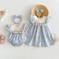 Tenues assorties pour sœurs, robe à manches à volants à imprimé floral et combinaison pour bébé fille, idéale pour les sorties quotidiennes en plein air