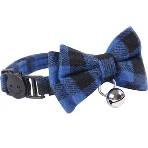 Fournitures pour animaux De compagnie En Gros Ins Chaud Plaid Bow En Nylon Collier de Chien de Chat D'animal Familier En Plastique Pom Boucle À Dégagement Rapide Pour Animaux De Compagnie