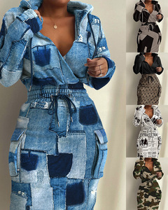 Robe de soirée moulante à col en V profond pour femmes, imprimé rétro, cordon personnalisé, tenue de bureau décontractée - Product Image 3