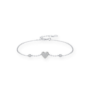 Pulsera de Cadena con Zirconia en Forma de Corazón, Simple y Elegante, de Plata de Ley S925, Exclusivamente para Mujeres, Versión de Cobre Personalizable - Product Image 1