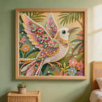 Peinture de perles de forme spéciale, colibri blanc avec paysage de fleurs violettes et roses, kit artisanal haut de gamme, décoration murale, cadeau