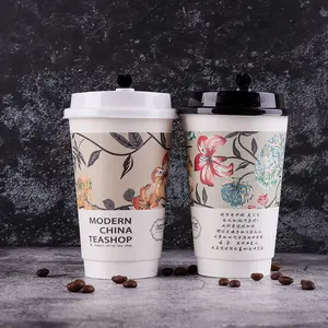 Thickened Disposable PLA Square Papercup Popcorn Packaging French Fries Cup Coffee Milk Tea Hot Drink Paper Cups With Lids