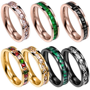 जापानी शैली हल्के लक्जरी एकल पंक्ति पूर्ण हीरे रंगीन क्रिस्टल रिंग महिला फैशन व्यक्तित्व टाइटेनियम स्टील - Product Image 2