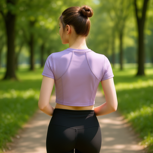 Power Play <b>Women's</b> Lightweight High Elastic Short Sleeve Round Neck Crop Top - Quick Dry Breathable Sporty <b>T</b>-<b>Shirt</b> in Purple Lil - Product Image 2