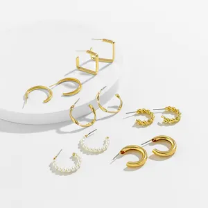 SHIXIN – ensemble de boucles d'oreilles simples exagérées, créatif, assortiment de perles géométriques, clous d'oreilles, cadeau en or pour femme, ensemble de bijoux