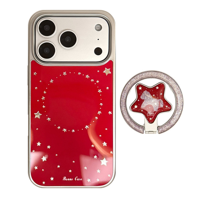 Starlight Pony Cartoon Astronaut Design TPU Magnetic Phone Case for for 17 ProMax Matte Finish China New Year Red