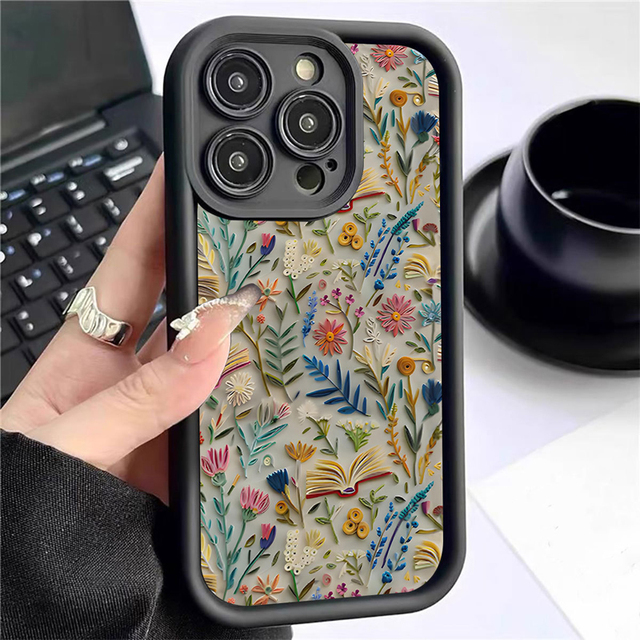 Retro Style Grey Flower Print Ladder Lens Style Shockproof TPU Mobile Phone Cover Case for Iphone 12 13 14 15 16 17 18 Pro Max