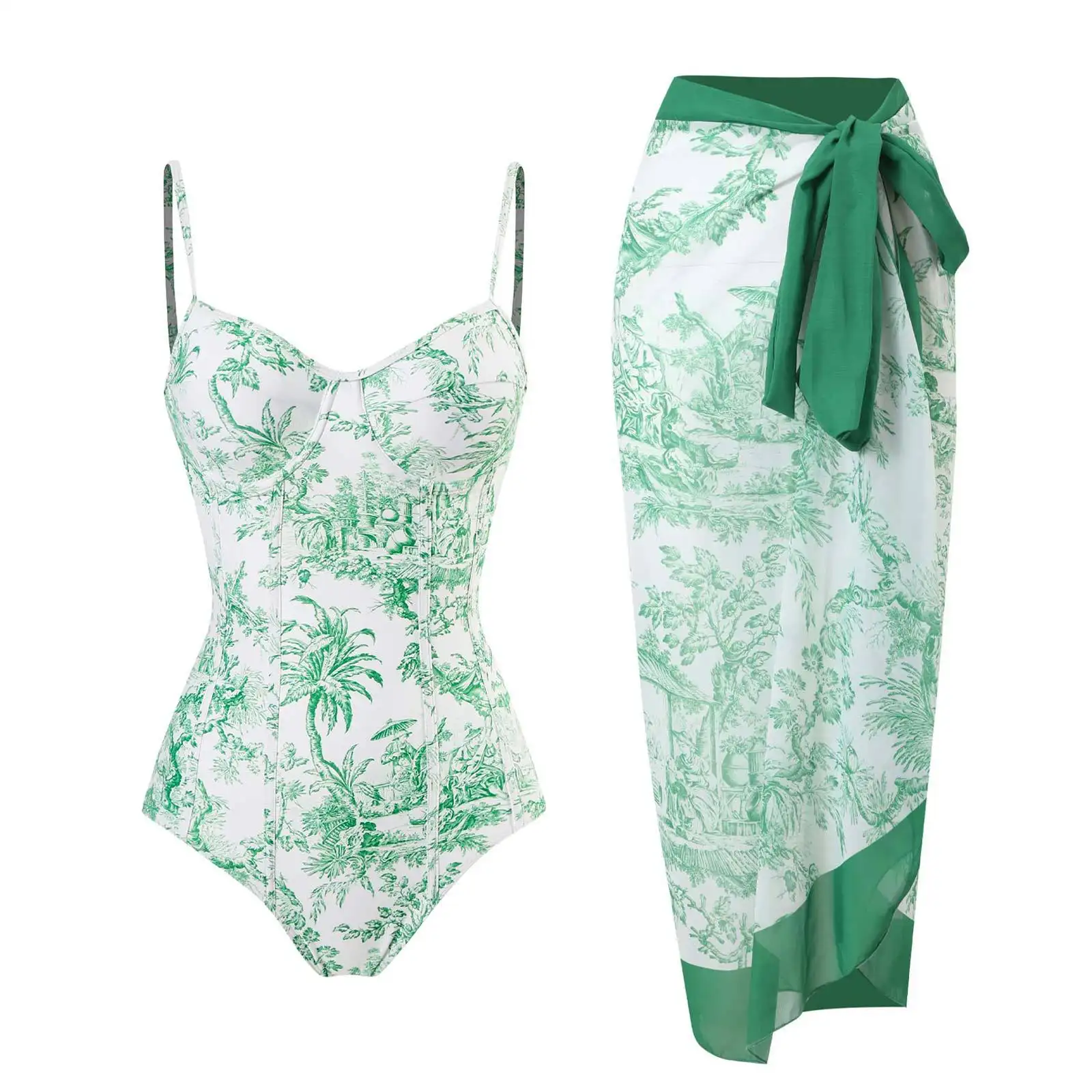 بدلة سباحة تصميم قطعة واحدة رقيقة وطبعة كلاسيكية بدعامة من الصلب حقيبة قاسية بدلة سباحة فستان للشاطئ