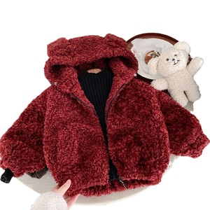 Giacca per bambini in <span class=keywords><strong>pile</strong></span> graziose giacche invernali per ragazze pelose con cappuccio piccolo cappotto spesso - Product Image 1