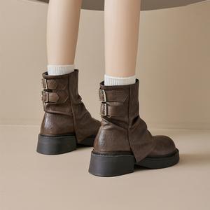 Botas de Mujer al por Mayor de Fábrica, Botas Marrones de Plataforma Resistentes al Desgaste para Mujer - Product Image 2