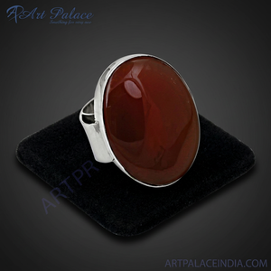 Bague Art Palace en Agate Rouge, Sertissage Bezel en Argent 925, Classique, Unisexe, Usage Quotidien - Product Image 2