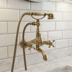 Robinetterie de Douche en Laiton Style Ancien Traditionnel, Double Poignée Chaud/Froid, Finition Brossée, Valve Céramique, Idéal Hôtels - Product Image 2
