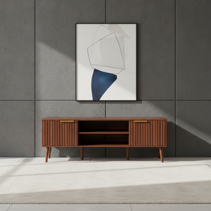 Meuble TV sur pieds en MDF noyer personnalisé avec deux tiroirs pour le rangement du salon et les armoires de rangement - Product Image 1