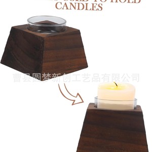 Cross-border wooden minimalist European retro <b>black</b> wooden trapezoidal <b>candlestick</b> Christmas wedding home candle - Product Image 2