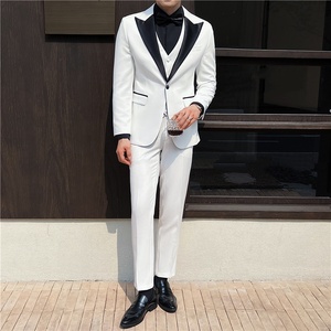 Trajes de Hombre Elegantes Color Marfil al por Mayor, <span class=keywords><strong>Traje</strong></span> de Novio Ajustado, Esmoquin de Boda, <span class=keywords><strong>Traje</strong></span> Formal con Chaleco Negro para Negocios, Fiesta de Graduación y Boda - Product Image 2
