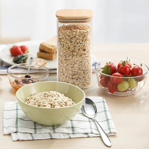 YOLOWE家居现代50盎司玻璃储物罐方形木制竹盖标志厨房餐具室食物派对储物容器蜂蜜 - Product Image 3