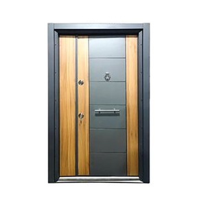 Porte de sécurité moderne de luxe en bois grainé, anti-effraction, à ouverture manuelle plate, complète - Product Image 5