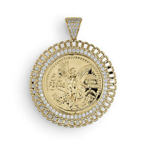 Pendentif religieux pièce de monnaie mexicaine de <span class=keywords><strong>50</strong></span> Peso en laiton plaqué <span class=keywords><strong>or</strong></span> 14K, breloques Hip Hop pour collier et bijoux - Product Image 1