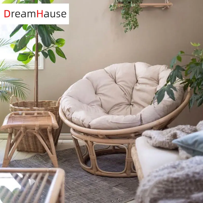 Dreamhause Kursi Sofa Tunggal Gaya Prancis, Rotan, Kursi Sofa Bulat untuk Ruang Tamu Teras Taman Hotel, Kursi Sofa Tunggal Kualitas Tinggi Modern Gaya Maroko Prancis