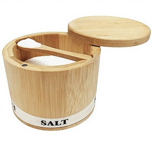 Natural Wooden Salt <b>Container</b> With Wooden Lid And Spoon Minimalist Design For Kitchen Use - Product Image 3