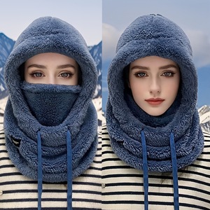 Plush Hat Winter Hooded Mask Unisex Windproof Solid Color Polyester Cotton Cycling Cold Weather Cover - Product Image 4