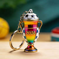 Porte-clés trophée de football 2026 en alliage de zinc plaqué arc-en-ciel, pendentif métallique, souvenir pour supporter de football, cadeau promotionnel