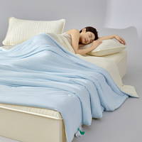 Ensemble de couvertures d'été en coton soyeux à motif uni, comprenant une couette climatisante et un drap-housse, quatre pièces, lavable en machine