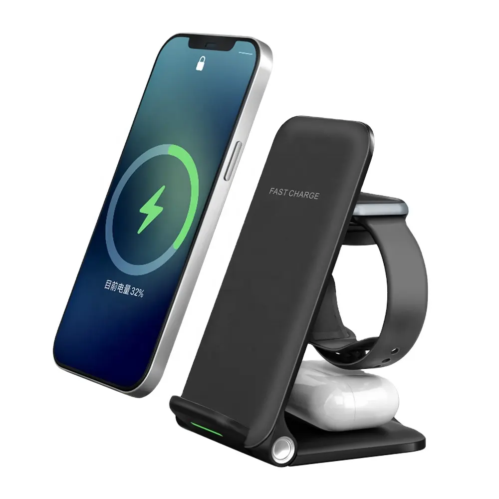 15W QI Fast Wireless Charging Station Dock Stand for Airpods Apple Watch Foldable 3in1 iPhone Wireless Charger 3 in One