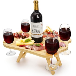 Tavolo da Picnic Portatile Pieghevole, Vassoio per Snack da Picnic in Bambù con Portabicchieri per Vino, Ideale per Parco, Spiaggia e Viaggi - Product Image 1