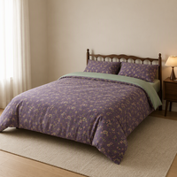 Ensemble de literie en coton percale 100% à motif végétal, 4 pièces, 300 fils, nouveau design, écologique, utilisable toute l'année, avec drap plat