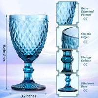 Groothandel Glaswerk Gekleurd Reliëf Beker Vintage Wijnglazen Waterglas Geperst Blauw Glas Bekers